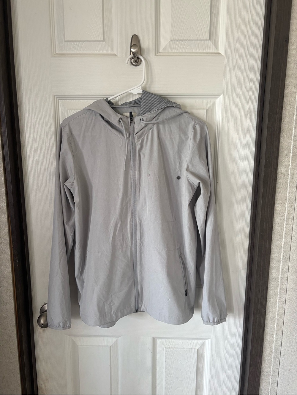 Vuori Light Gray Hooded Rain Jacket